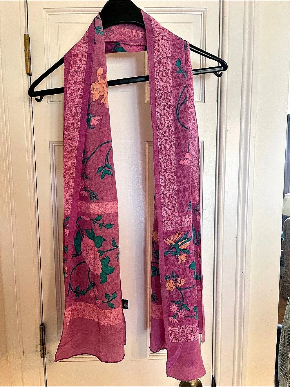 KNPRINTS 100% Mulberry Silk Scarf Floral Print Pink Botanical Luxury Wrap Shawl
